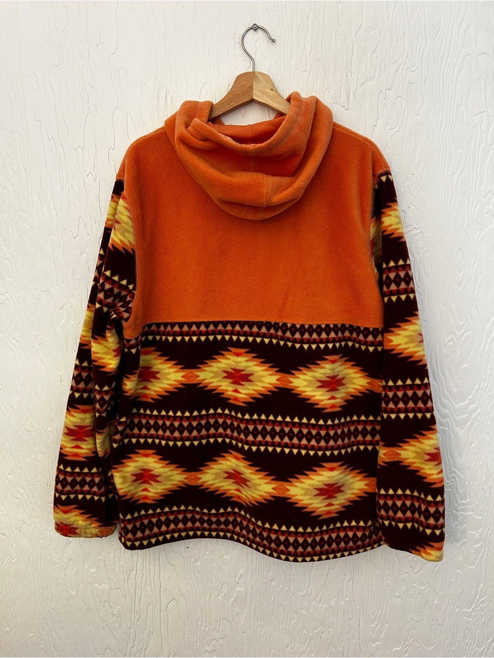 MASSIVE OUTDOOR Polar Fleece Hoodie Orange Men's Large Aztec Southwestern Cabin - Picture 2 of 6